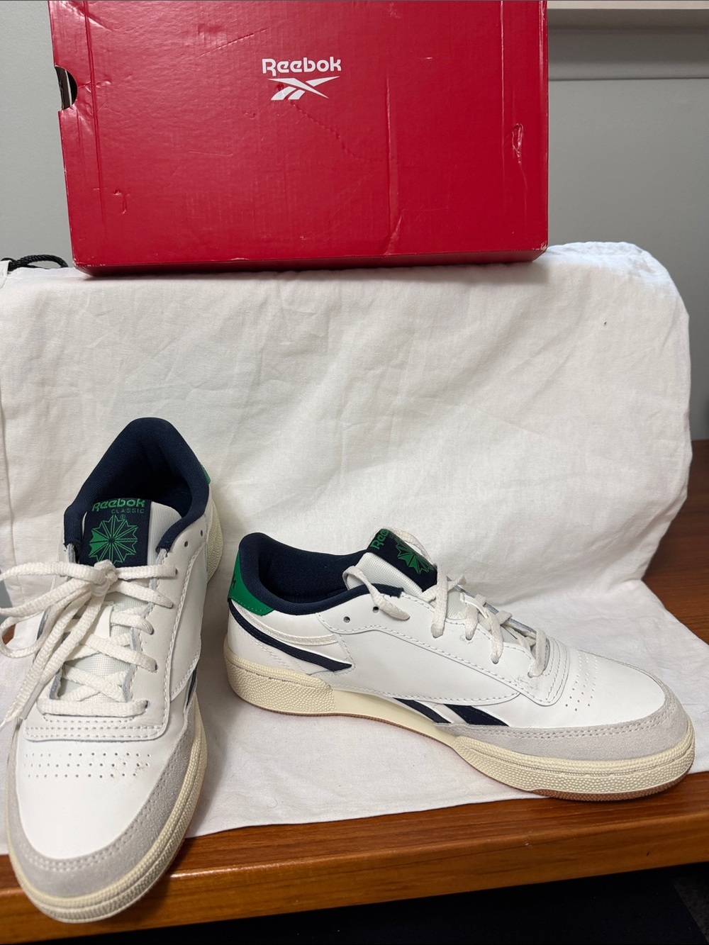 Reebok White Sneakers with Navy and Green Accents